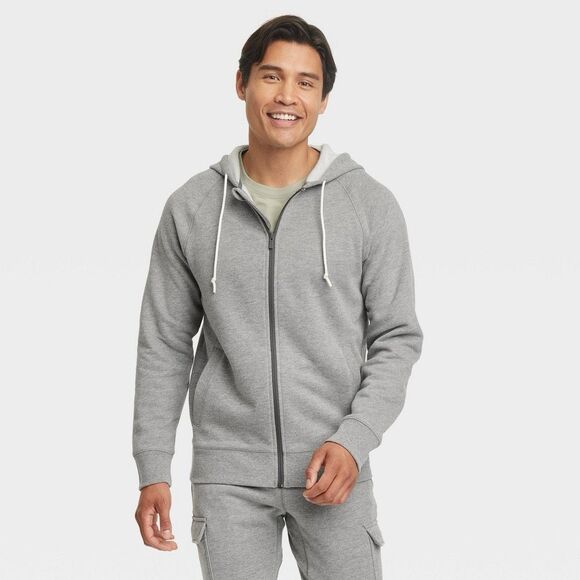 Men's Cotton Fleece Full Zip Hooded Sweatshirt - All in Motion™ Dark Gray XXL - Picture 1 of 3